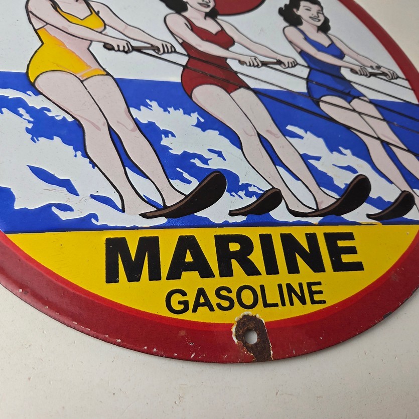 Vintage Union 76 Gasoline Sign - Porcelain Ski Show Gas Service Pump Sign