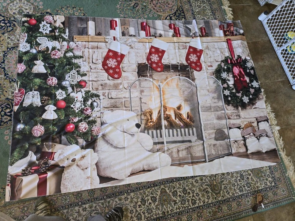 7x5ft Christmas Fireplace Theme Backdrop