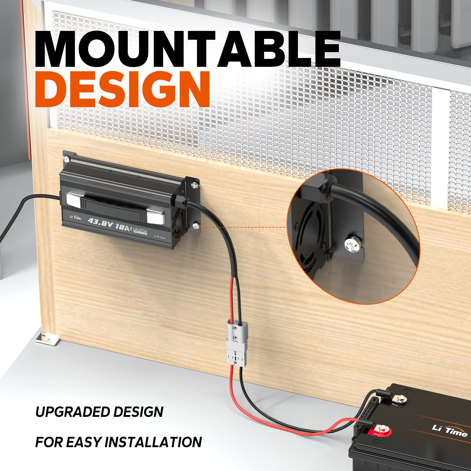 LiTime 36V(43.8V) 18A AC-DC Smart Lithium LiFePO4 Battery Charger Mountable