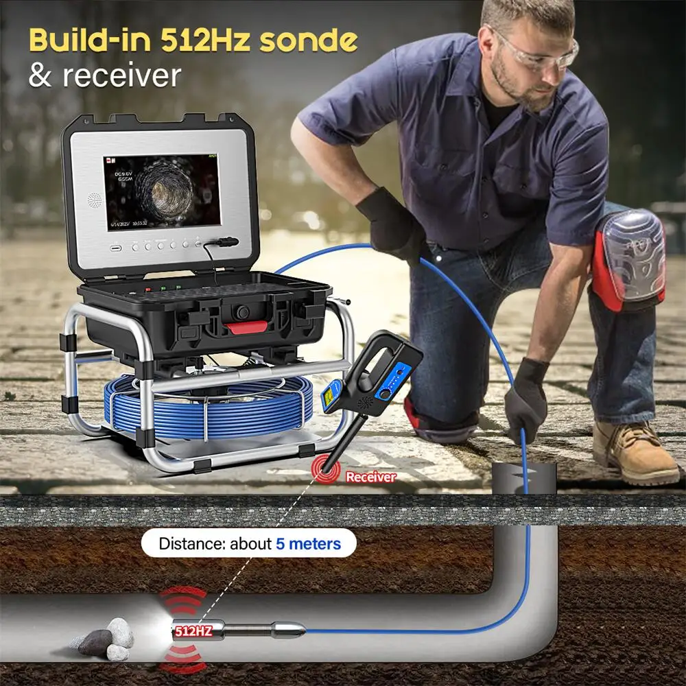 Pipe Sewer Camera 10in Screen 100Ft. 7mm Drain Camera Plumbing
