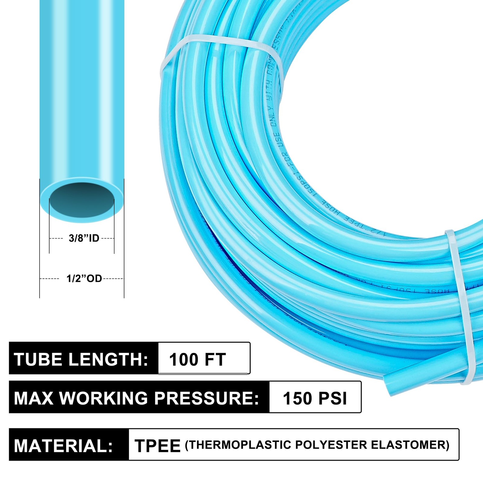 1/2″OD Compressed Air Piping System and Shop Line Kit with 100ft Blue