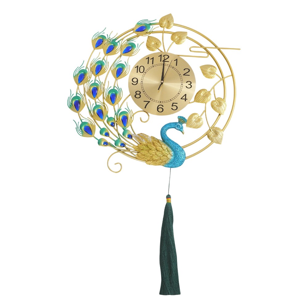 Peacock Wall Clock, Silent Art Wall Clock, Decorative Wall Clock