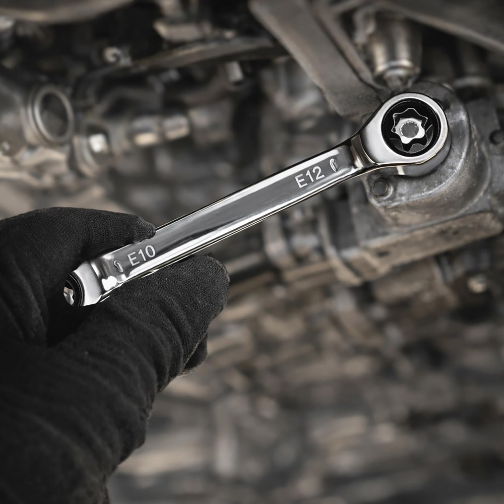 E-Torx Double Box Ratcheting Wrench Set, 4 Sets 72-Tooth Dual Head E6 E8 E10
