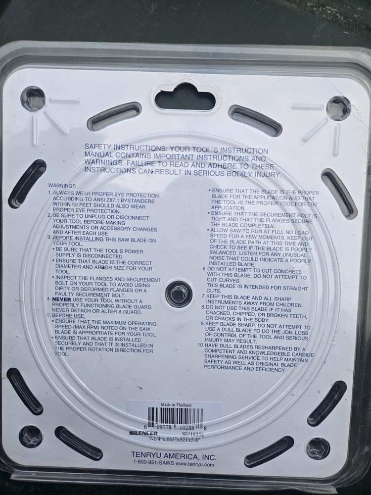 Tennryu 7 1/4" Carbide Saw Blade