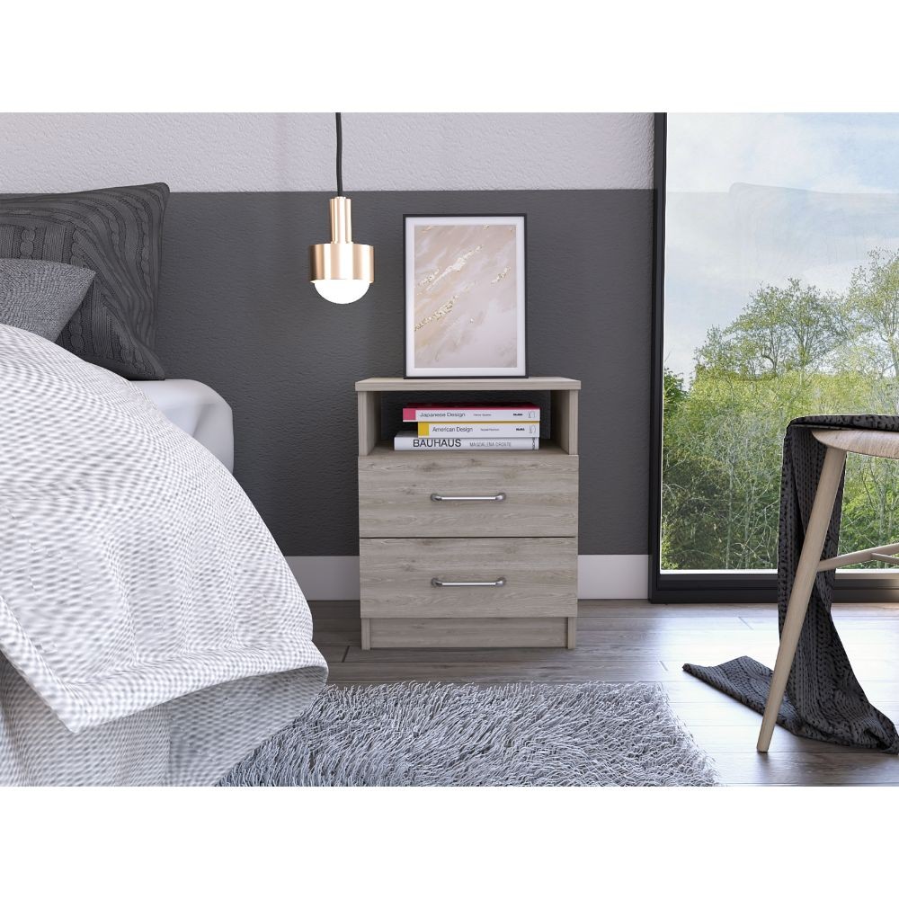 2-Drawer 1-Shelf Rectangle Nightstand Light Grey