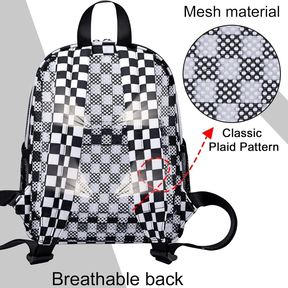 Clear Mini Backpack for Stadium 12'' H-Mini, Black White - Plaid