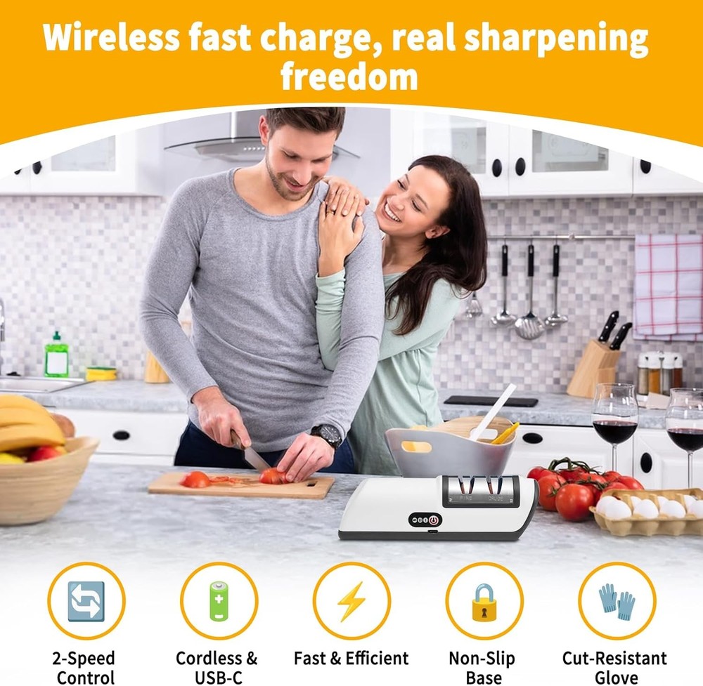 Electric Knife Sharpener with 20° Auto Angle Guide | 2-Stage Diamond Sharpening