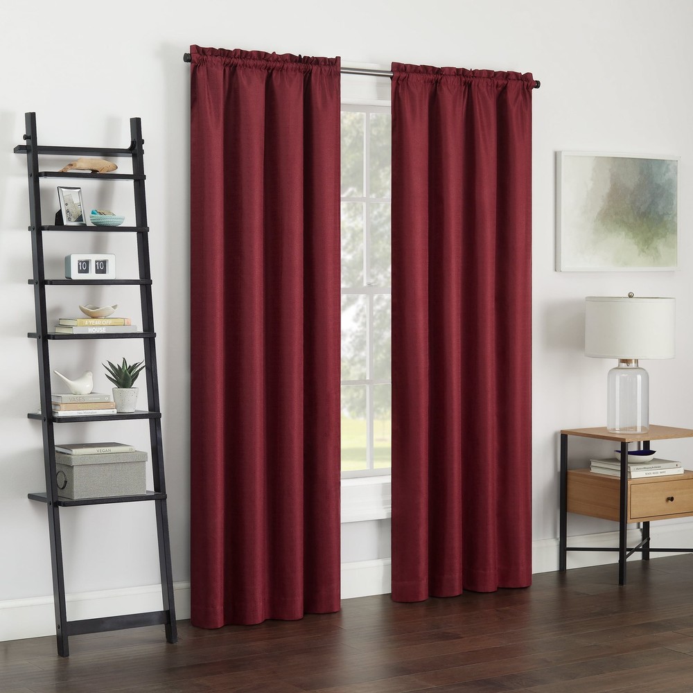 Eclipse Samara Solid Color Blackout Rod Pocket Single Curtain Panel, Oxblood