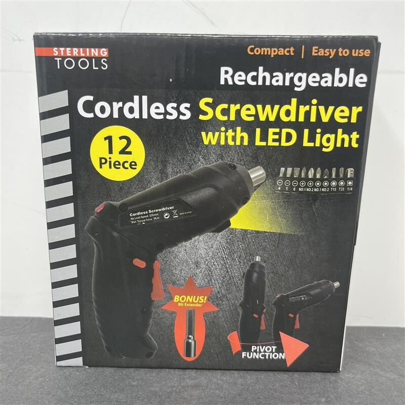 Cordless Screwdriver with LED Light & Bits