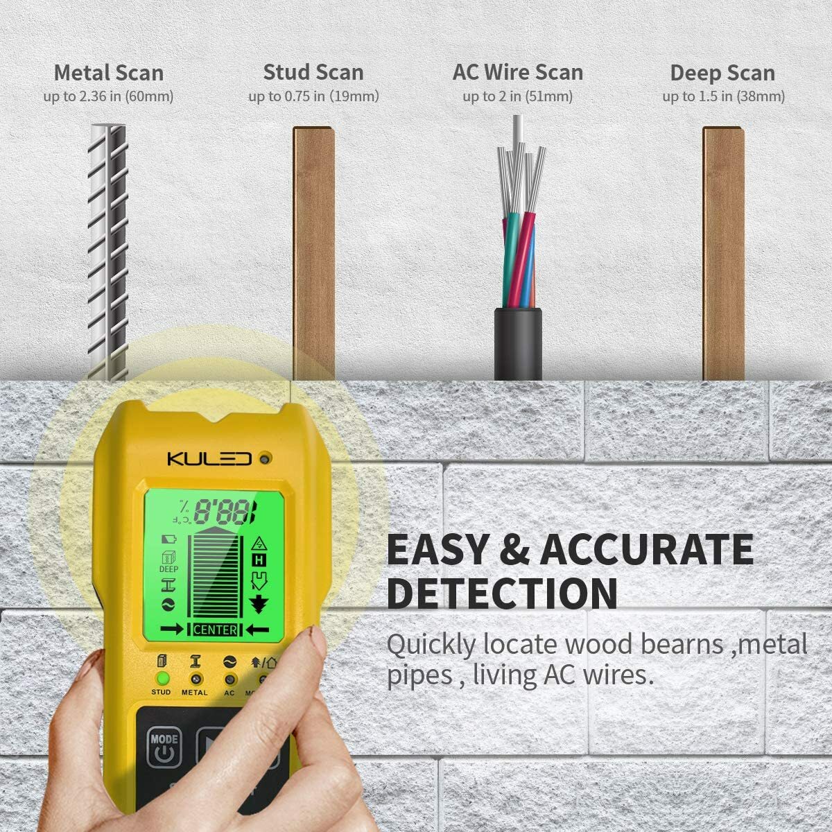Stud Finder, moisture meter 7 In 1 Multi-Function Wall Stud Sensor Detector LCD