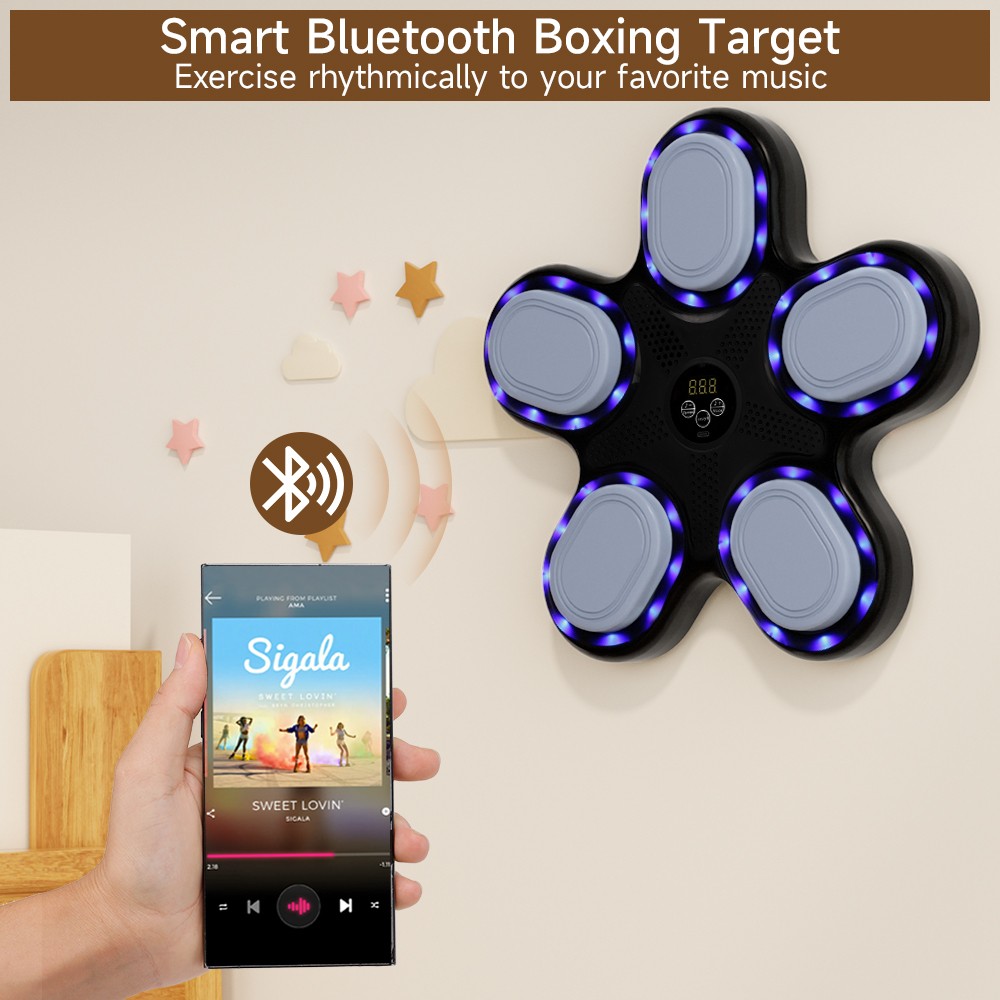 Music Boxing Machine with Boxing Gloves – Wall-Mounted Smart Boxing Trainer E#