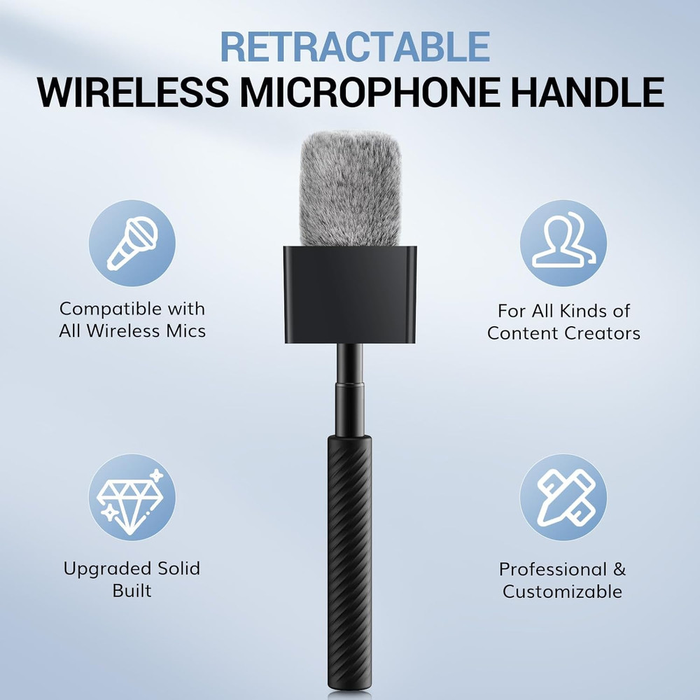 Wireless Mic Handle Compatible DJI RODE Hollyland Adjustable Length Microphone