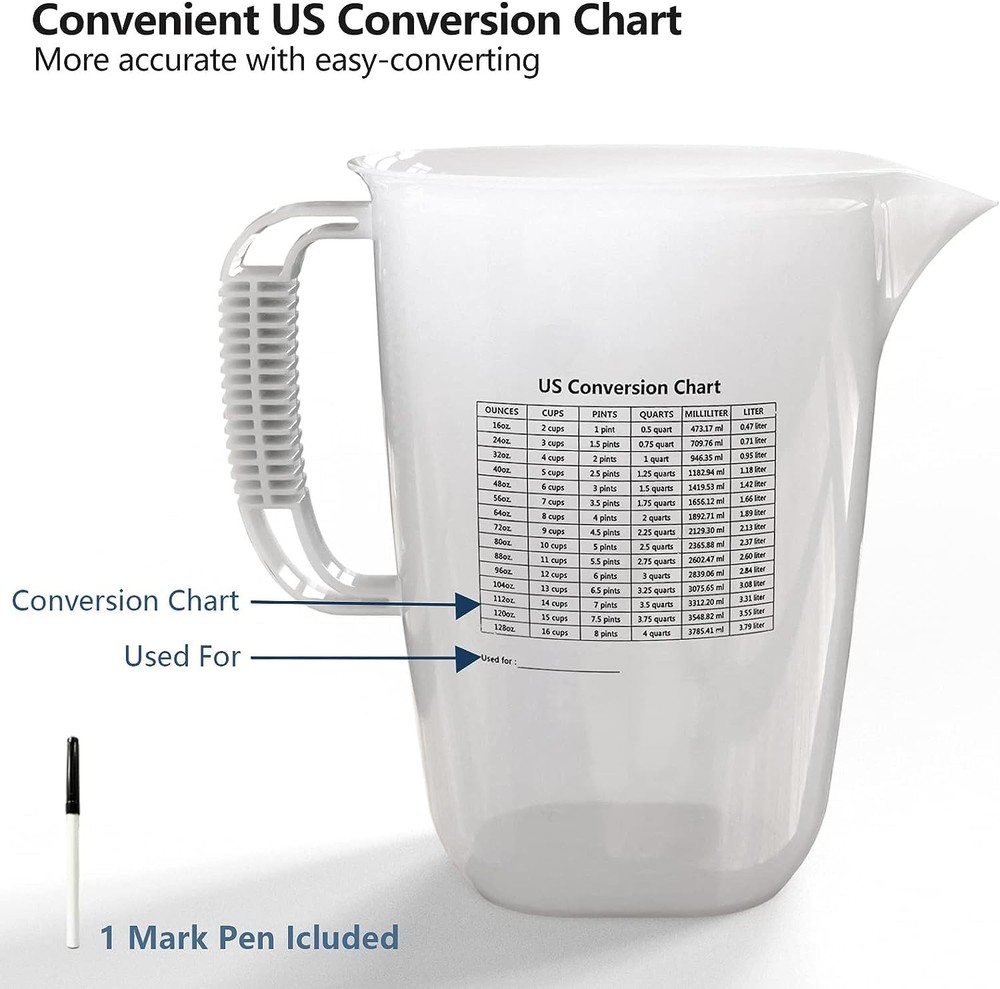 1 Gallon Measuring Pitcher-Convenient Conversion 1 Gallon, Translucent