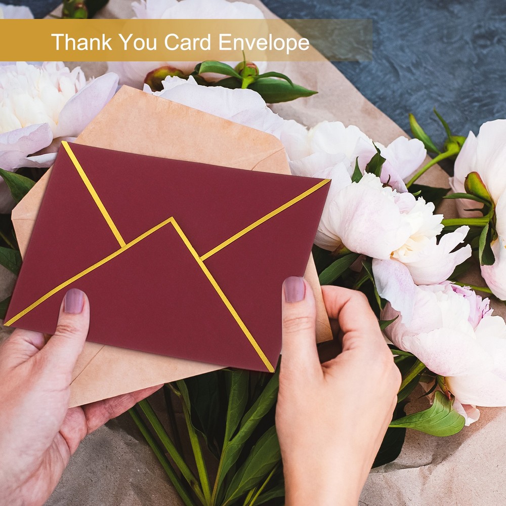 120 Pack A7 Envelope, 5x7 Card Envelope with Gold Border, Red