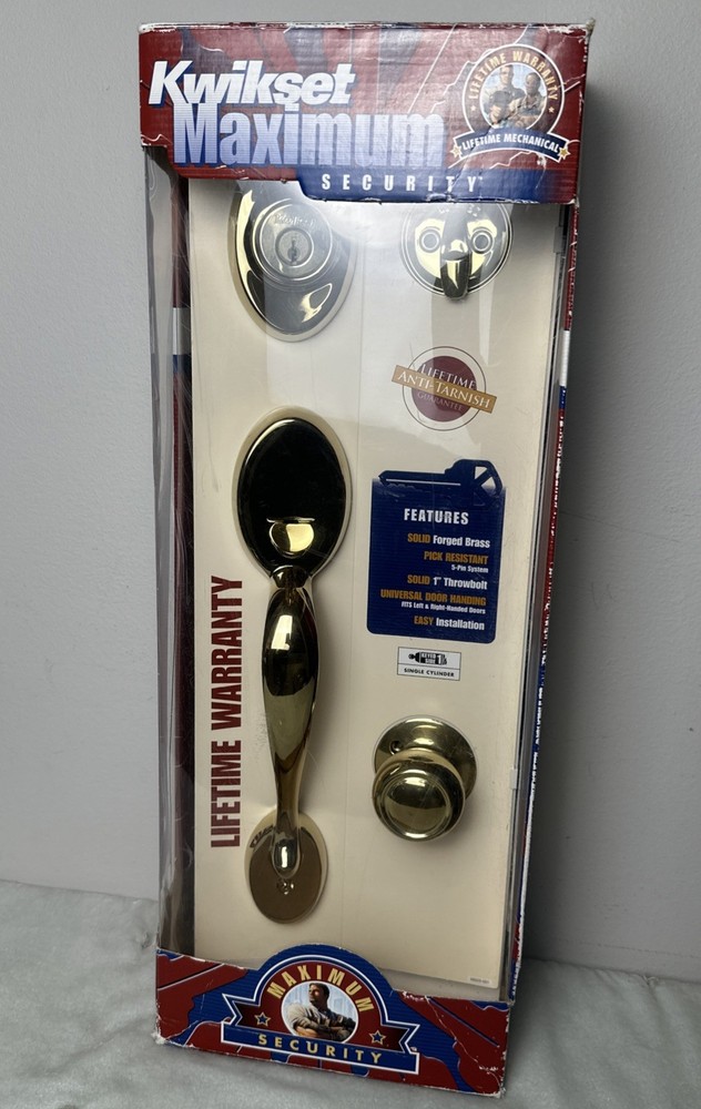 Vintage 2001 KWIKSET MAXIMUM SECURITY  Forged Brass Entry Door Lockset  Deadbolt
