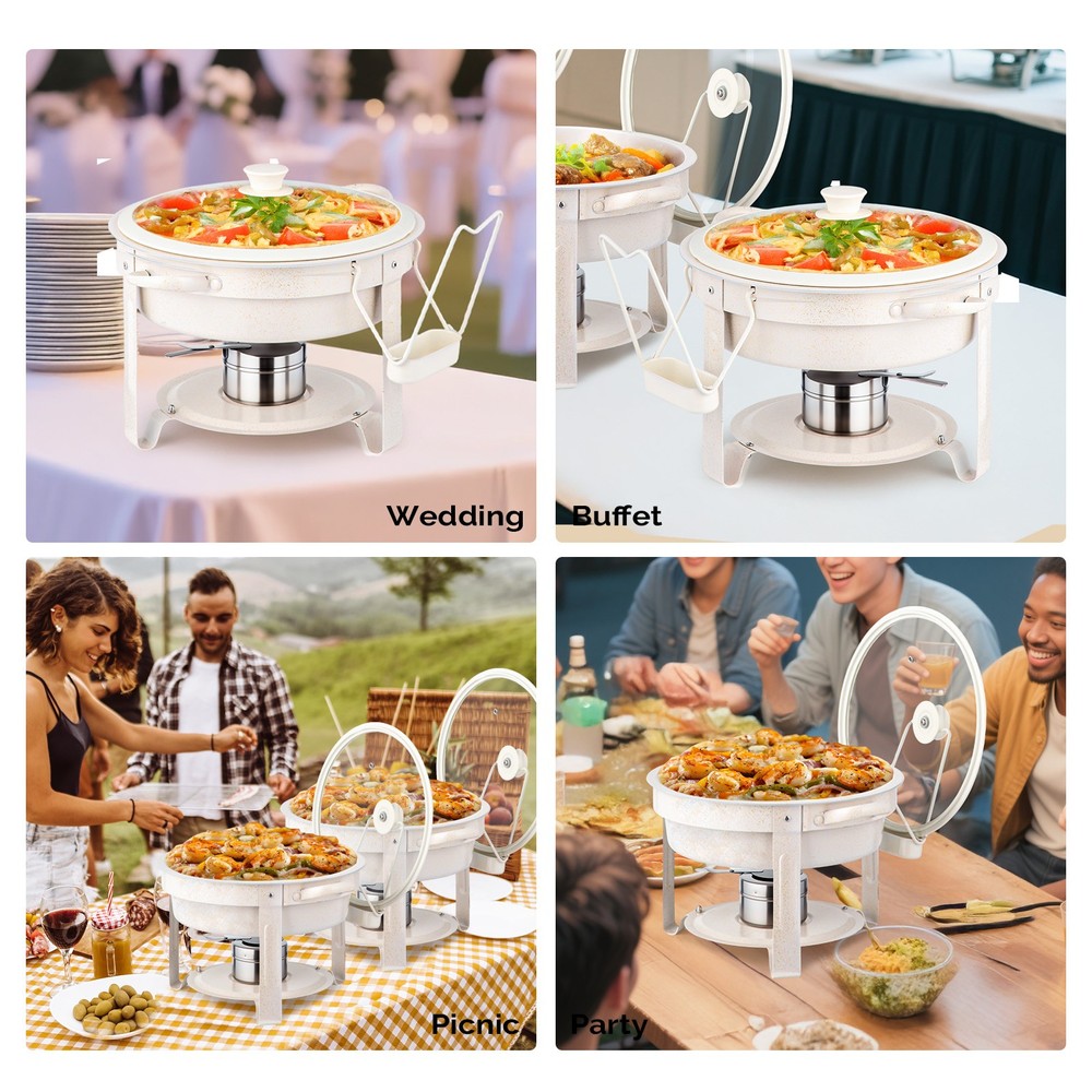 4-Pack 5QT Chafing Dish Set, Maifanite Stone Coated Buffet Warmers Stackable
