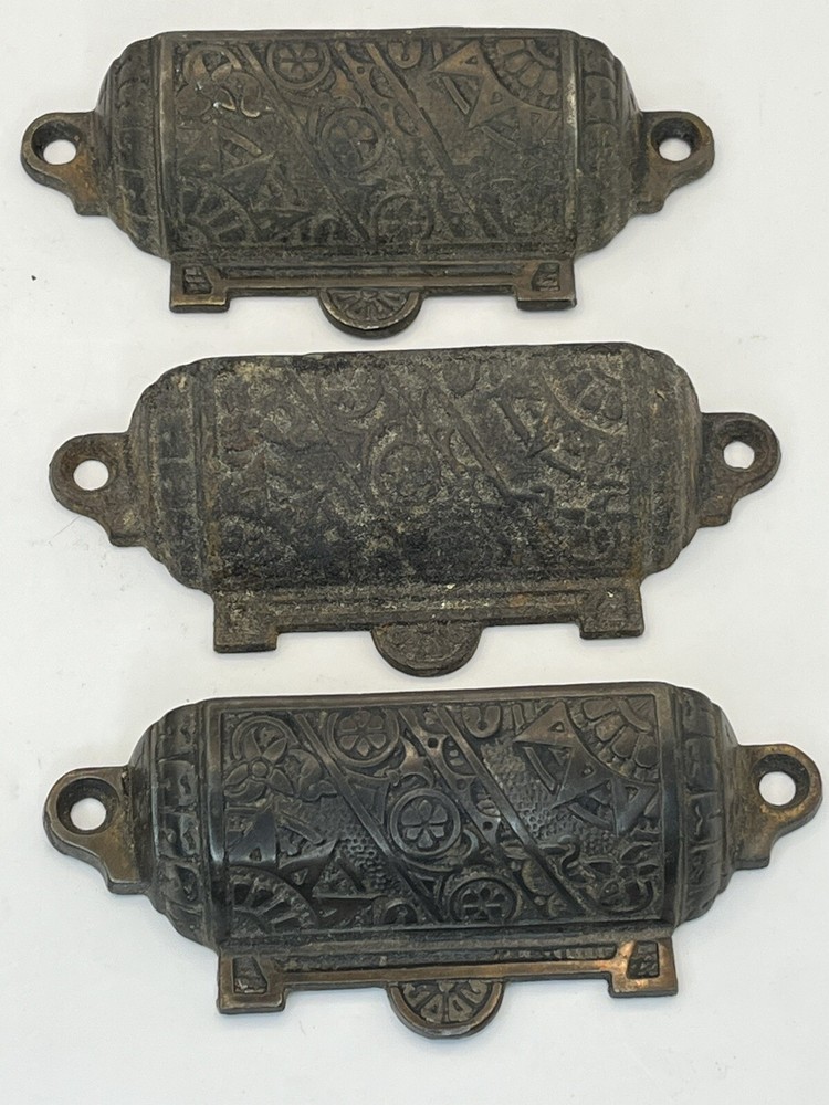 FANCY c1880 SET of 6 matching authentic VICTORIAN cabinet pull hardware Aprox 4”