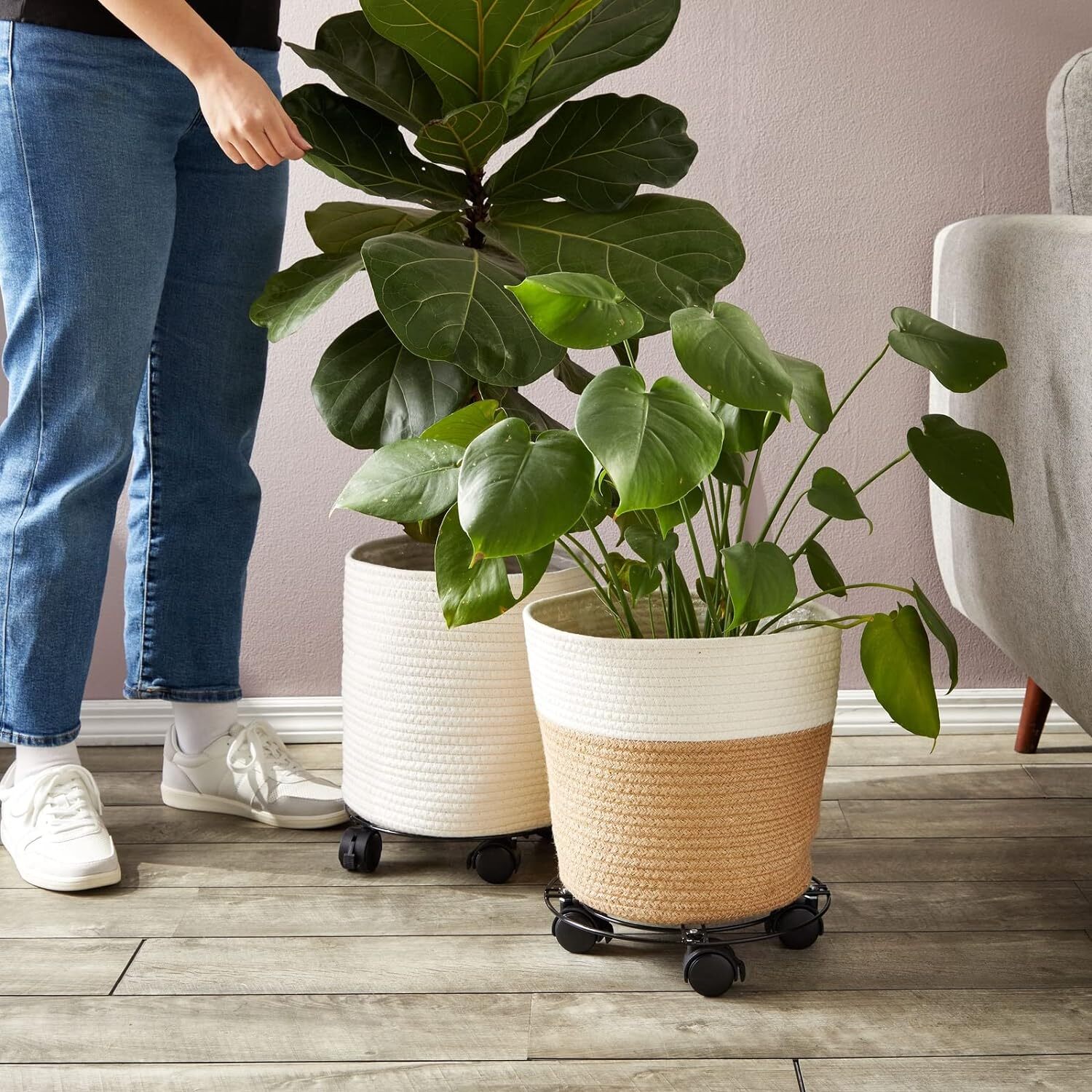 3Packs Metal Plant Caddy Plant Dolly Plant Stand Plant Holder with Wheels 10.5in