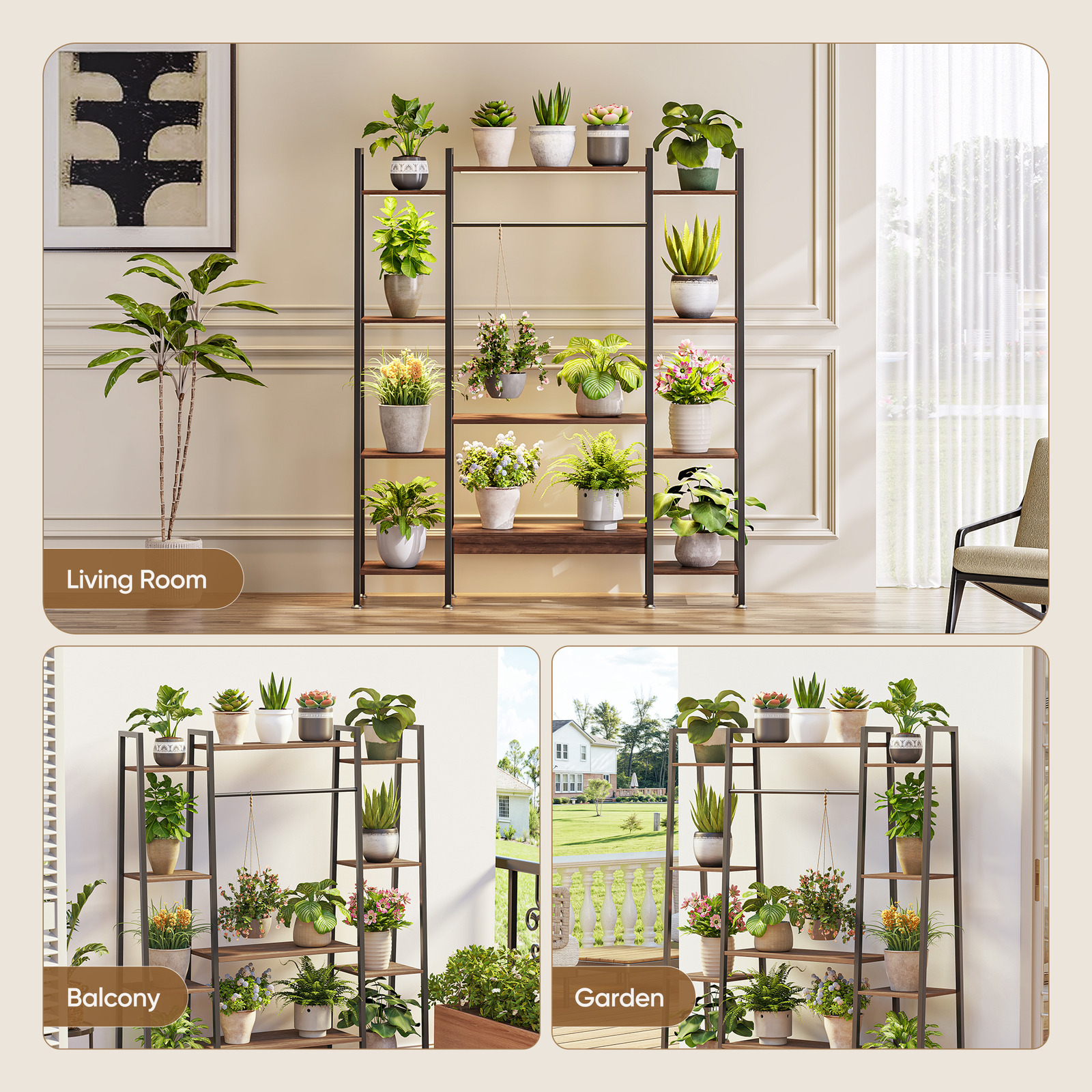 11 Tiers Plant Stand Holder Shelf with Grow Lights Tall Plant Display Rack Metal