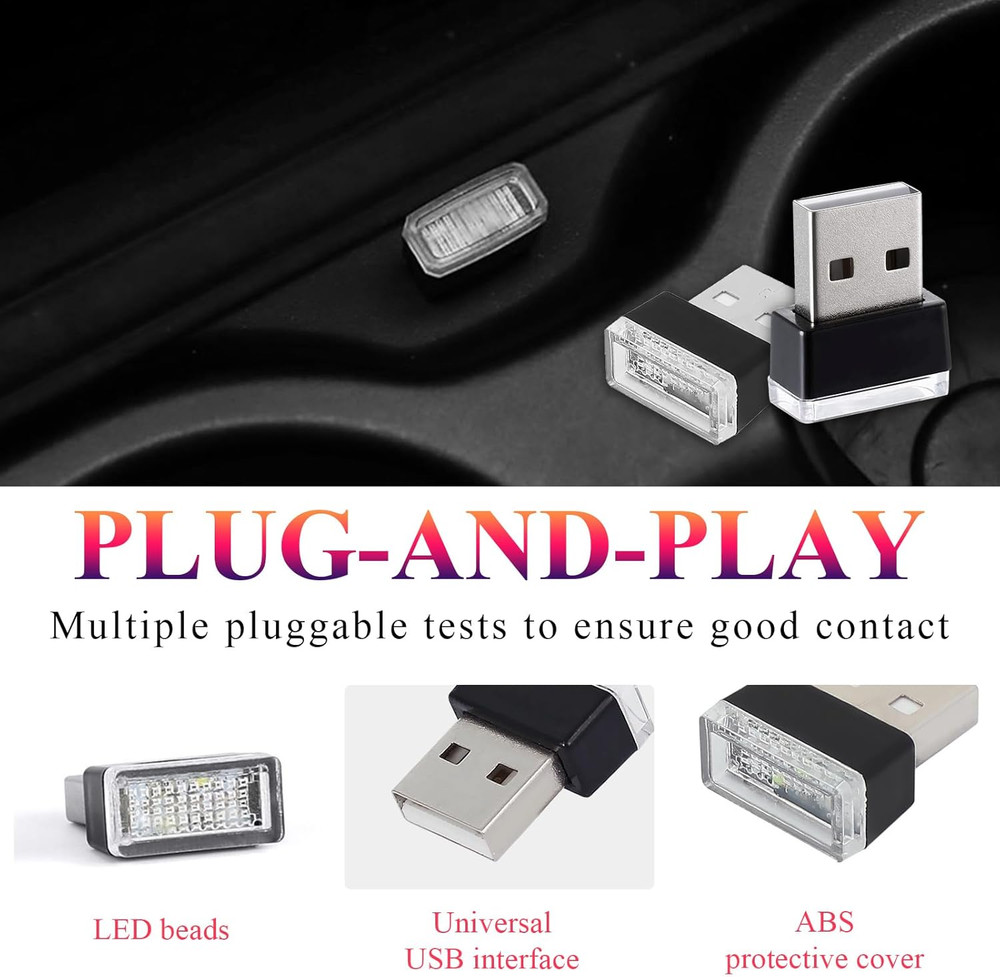 4 PCS USB LED Car Interior Atmosphere Lamp, Plug-In USB Interface Trunk Ambient