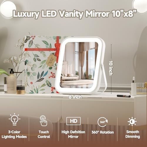 LED Vanity Mirror with Gift Box, 10"x8" Lighted Hollywood Makeup Mirror,