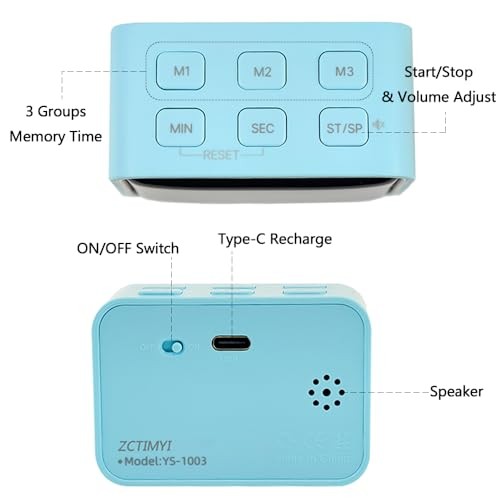 Digital Mini Timer Rechargeable, ON/Off Led Display Count Down/Up, 3 Black