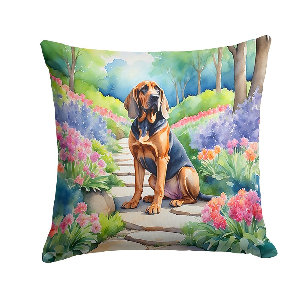 Bloodhound Spring Garden Path Throw Pillow