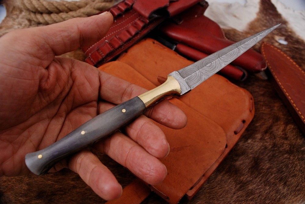 Vintage handmade Damascus double edged dagger boot TOOTHPICK knife