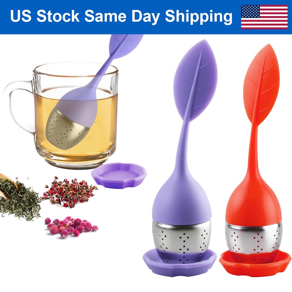 2PCS Silicone Leaf Tea Infusers Stainless Strainer Herbal Spice Filter Diffuser