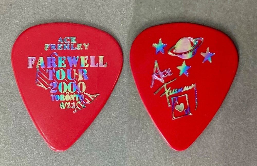 ⚡️ KISS Ace Frehley Farewell multi-color on red guitar pick - Toronto 6/23/00