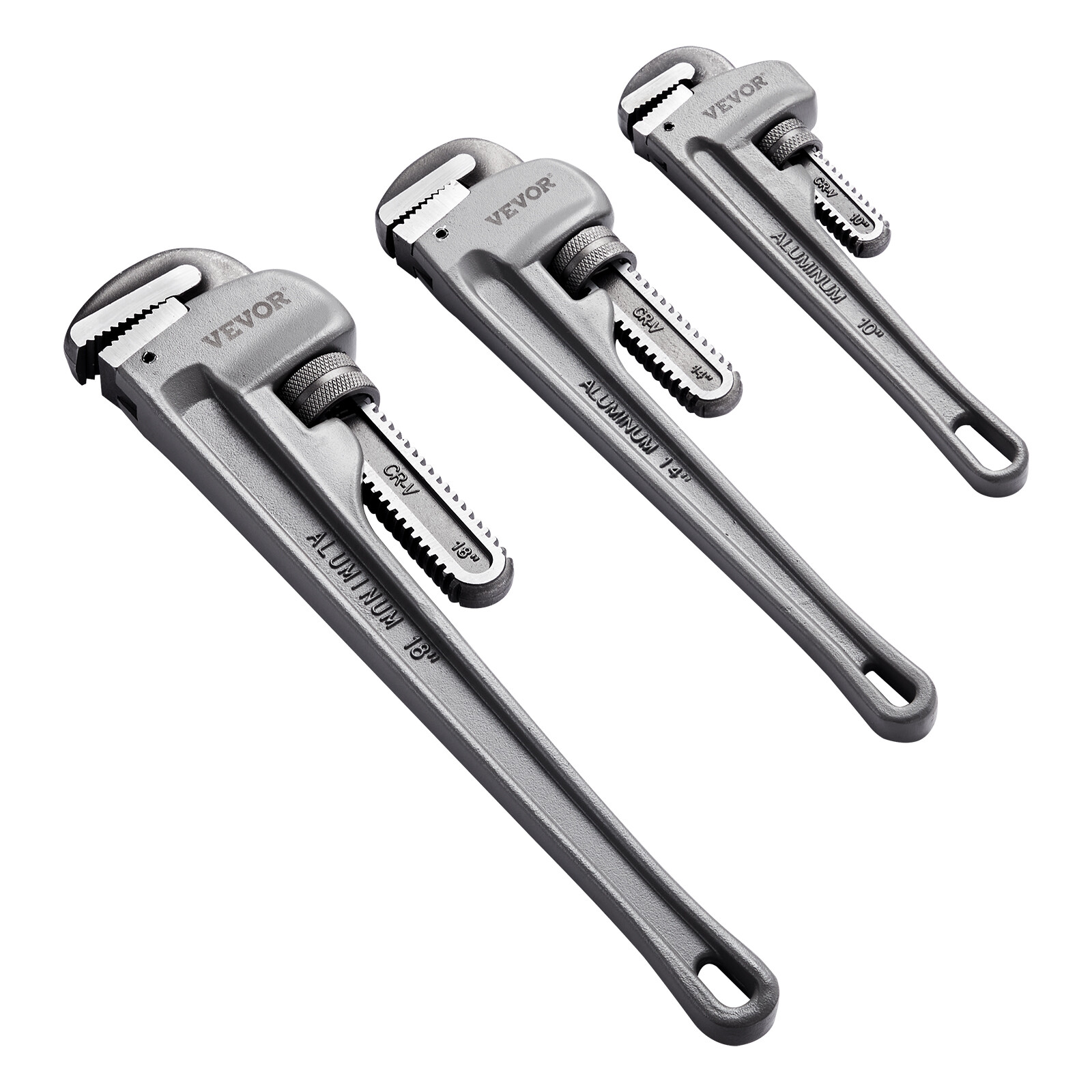 VEVOR 3PCS Aluminum Straight Pipe Wrench Set 10/14/18 in Plumbing Wrench CRV Jaw