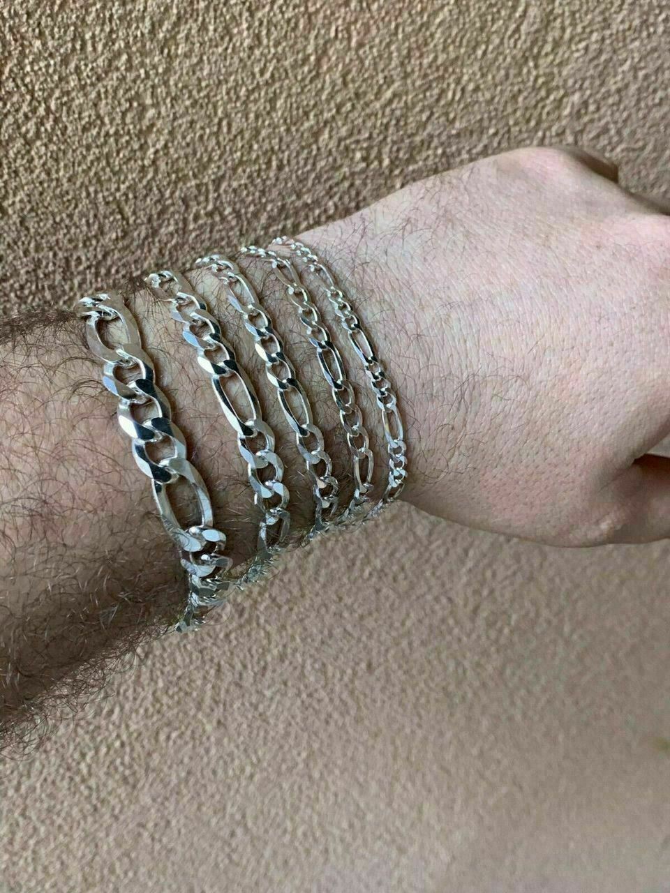 Figaro Link Chain Or Bracelet (2.5-10mm) Solid 925 Sterling Silver UNPLATED