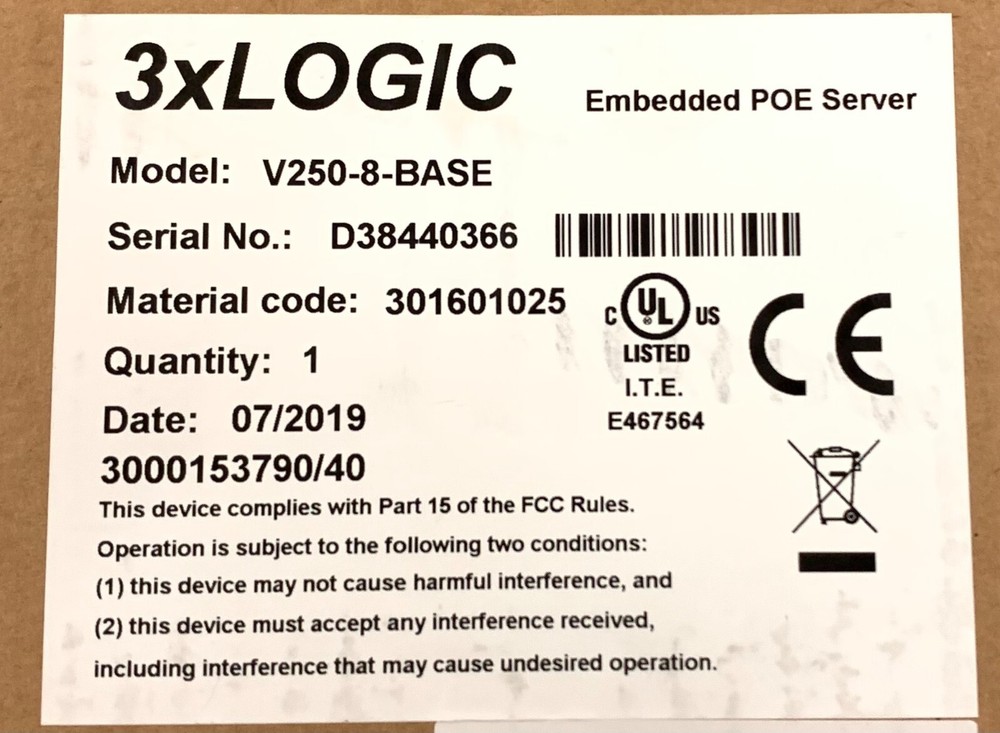 3XLOGIC V250-8-BASE Embedded POE Server