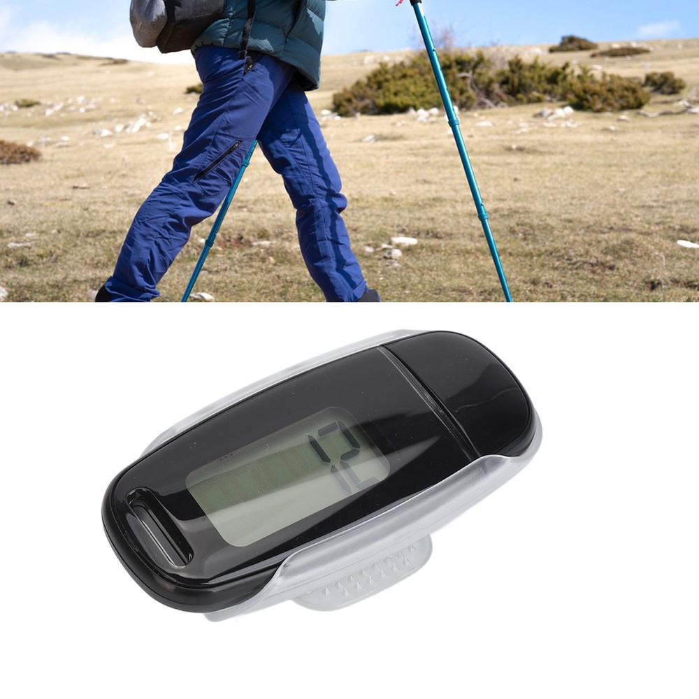 (Black)Step Counter Large LCD Screen USB Rechargeable Accurate Portable AN