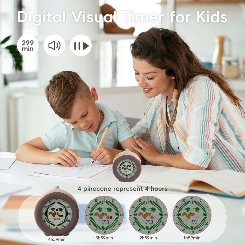 Visual Timer for Kids, 299-Minute Cute Kids Squirrel Timer, ADHD Autism Toddl...