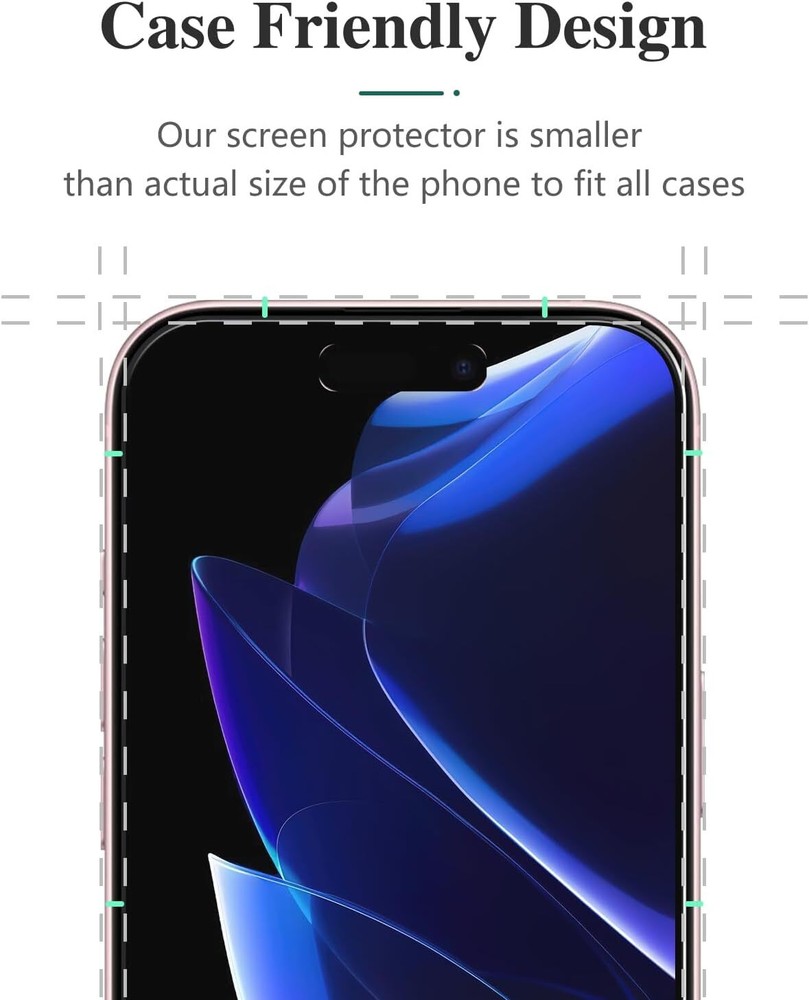 2 Pack For Apple iPhone 16 Tempered Glass Screen Protector Clear Case Friendly