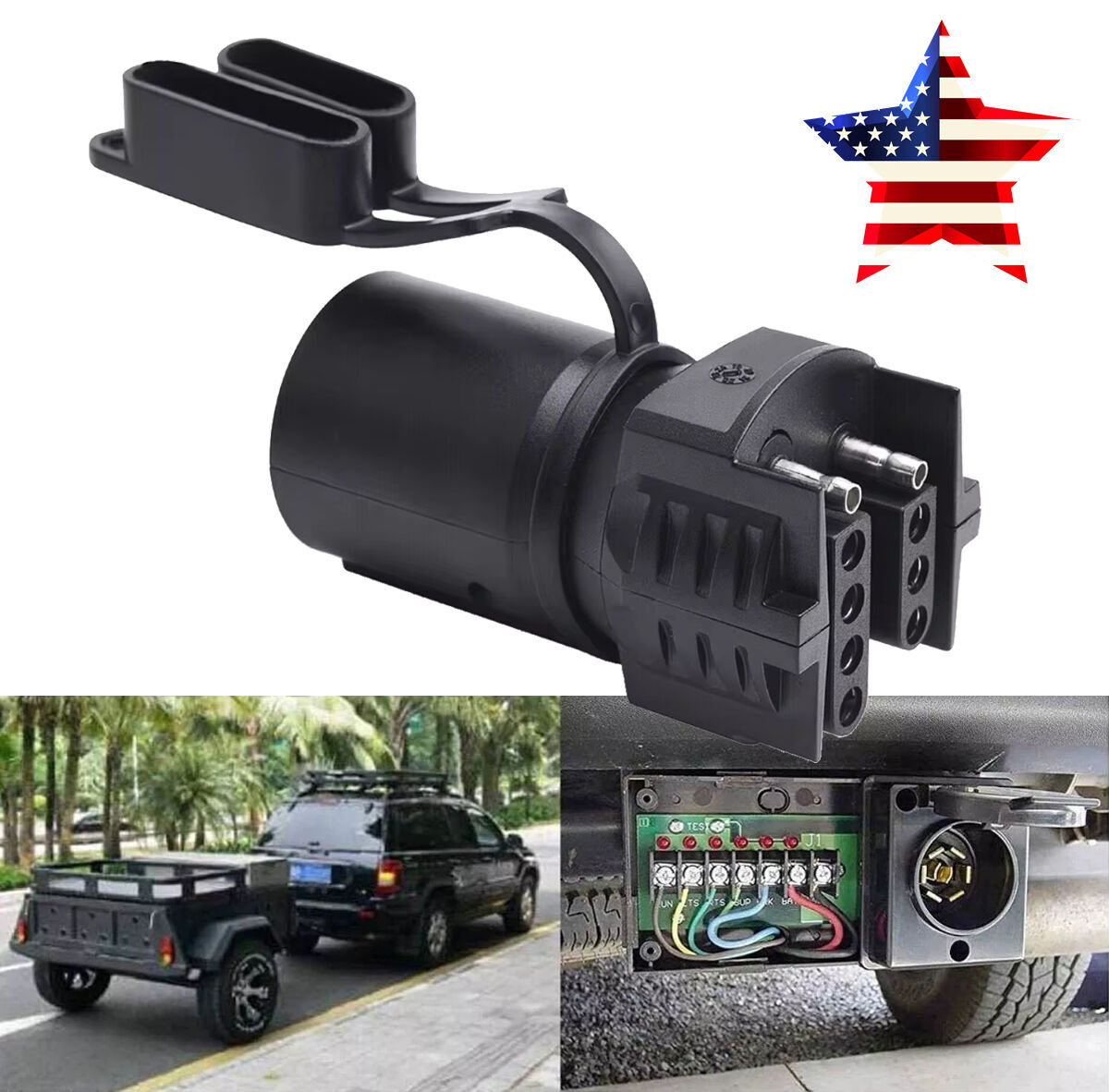 7 Way Round to 4/5 Pins Flat Trailer Wiring Plug Adapter for Truck RV Tow Hitch