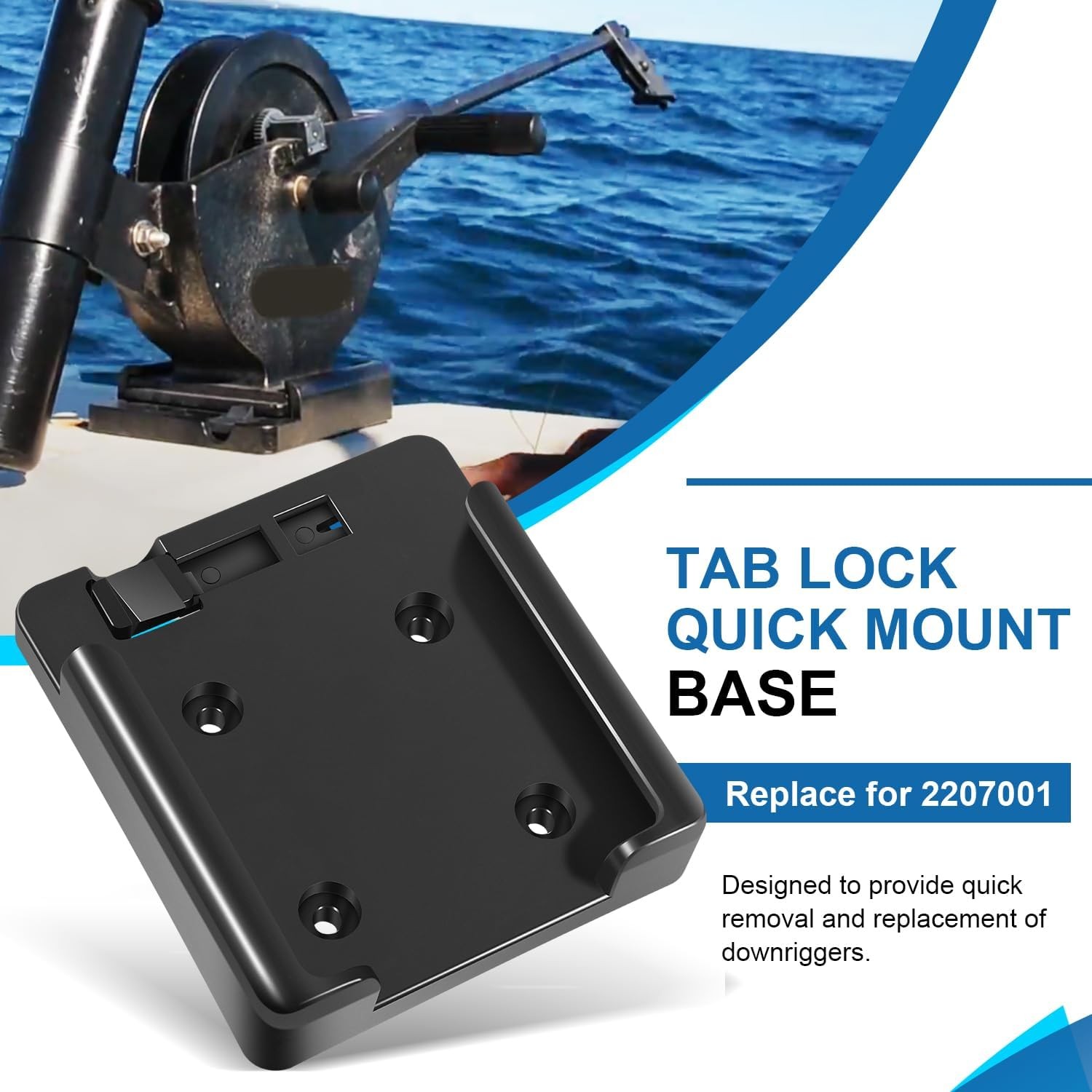 2207001 Tab Lock Mount Base for Cannon Downriggers Leagy Easi-Troll, Sport-Troll