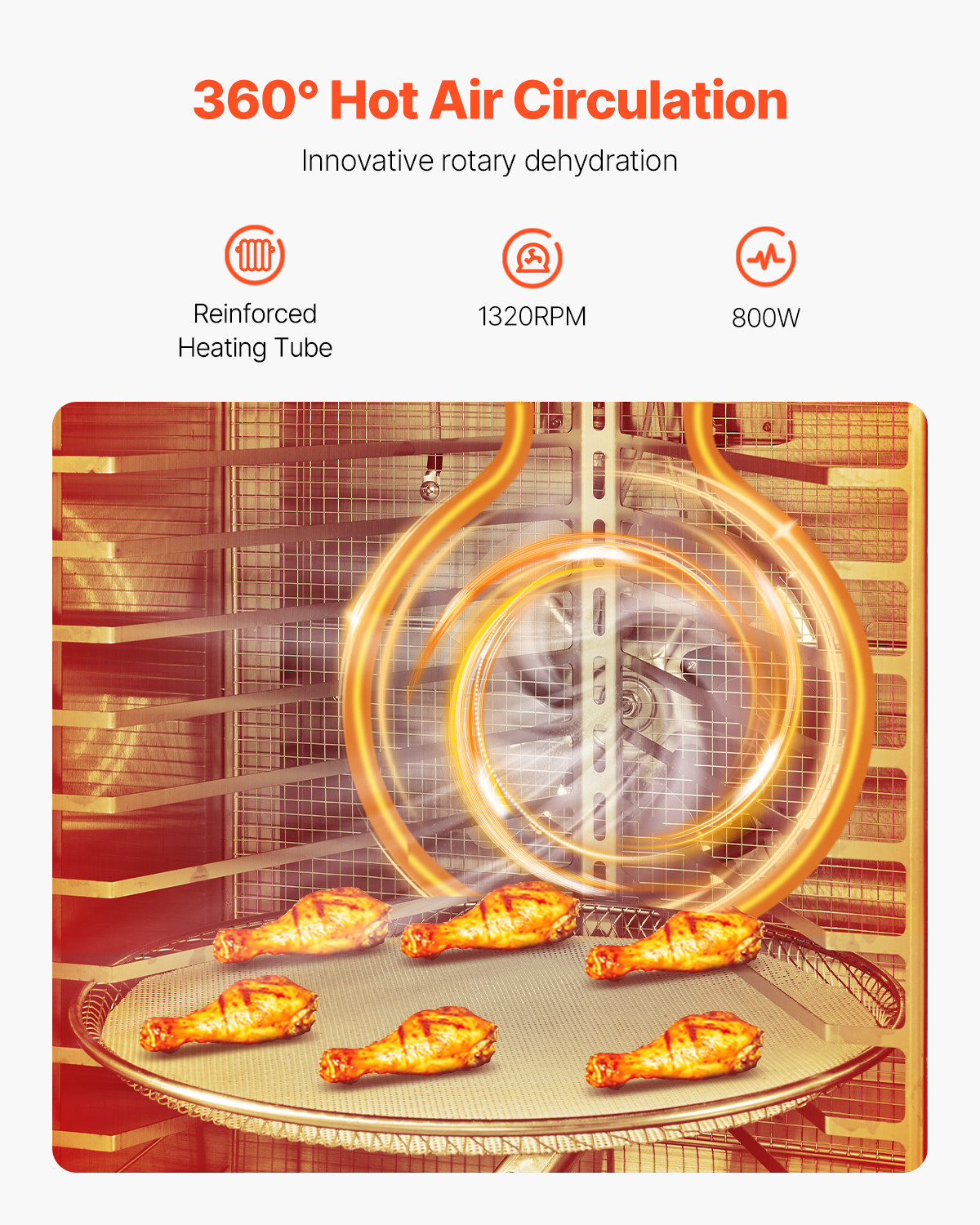 VEVOR 12 Trays Rotary Food Dehydrator Machine Stainless Steel 800W Jerky