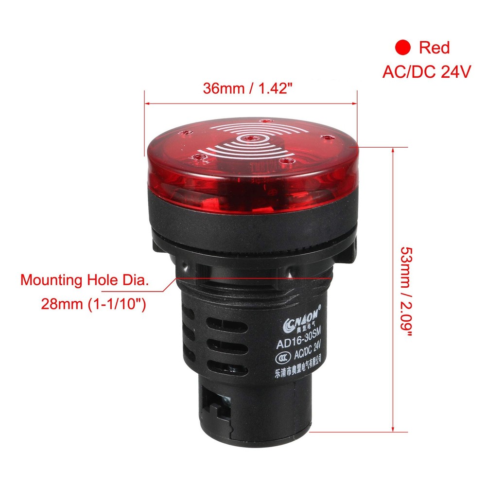 uxcell Red Indicator Light with Buzzer AC/DC 24V 28mm Panel Mount Flashing Al...
