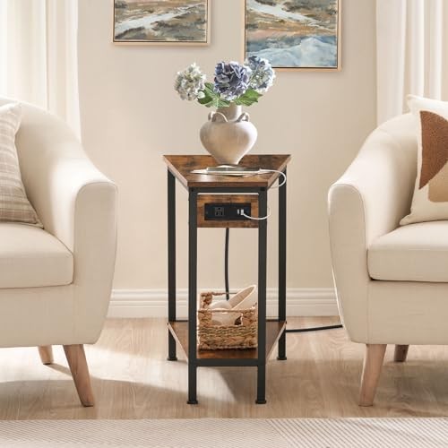 Wedge End Table with Charging Station, Recliner Wedge Side Table with Open