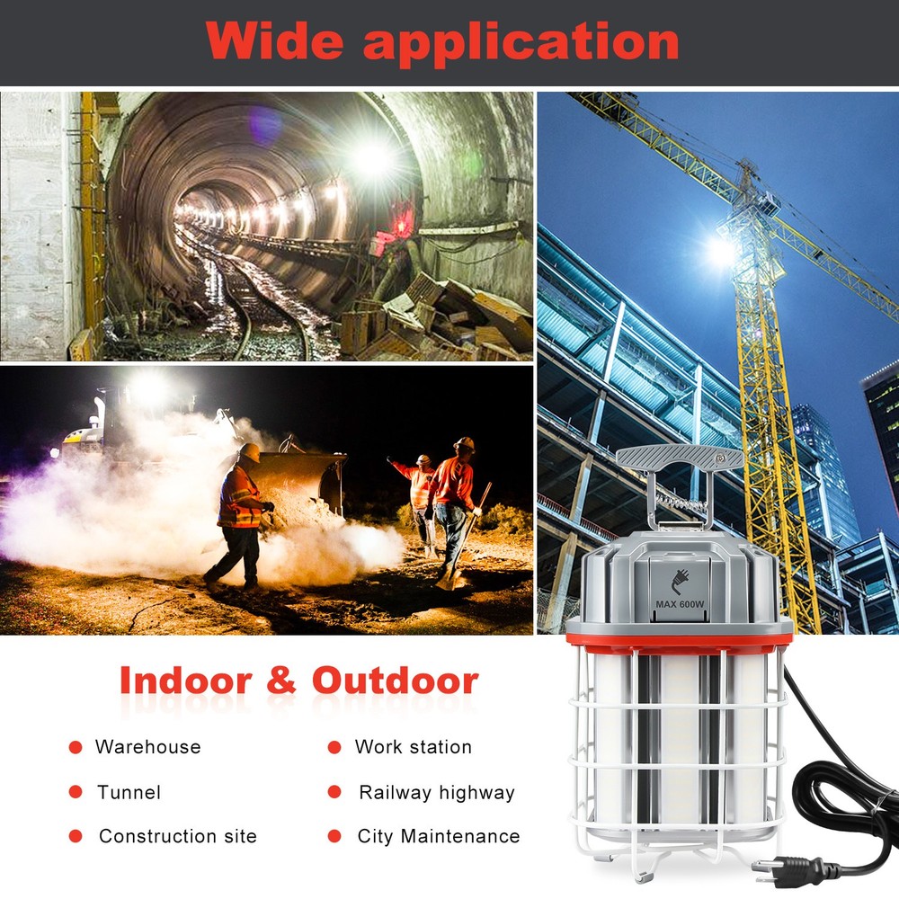80W LED Temporary Work Light Construction Lights Warehouse Lighting Plug-n-Play