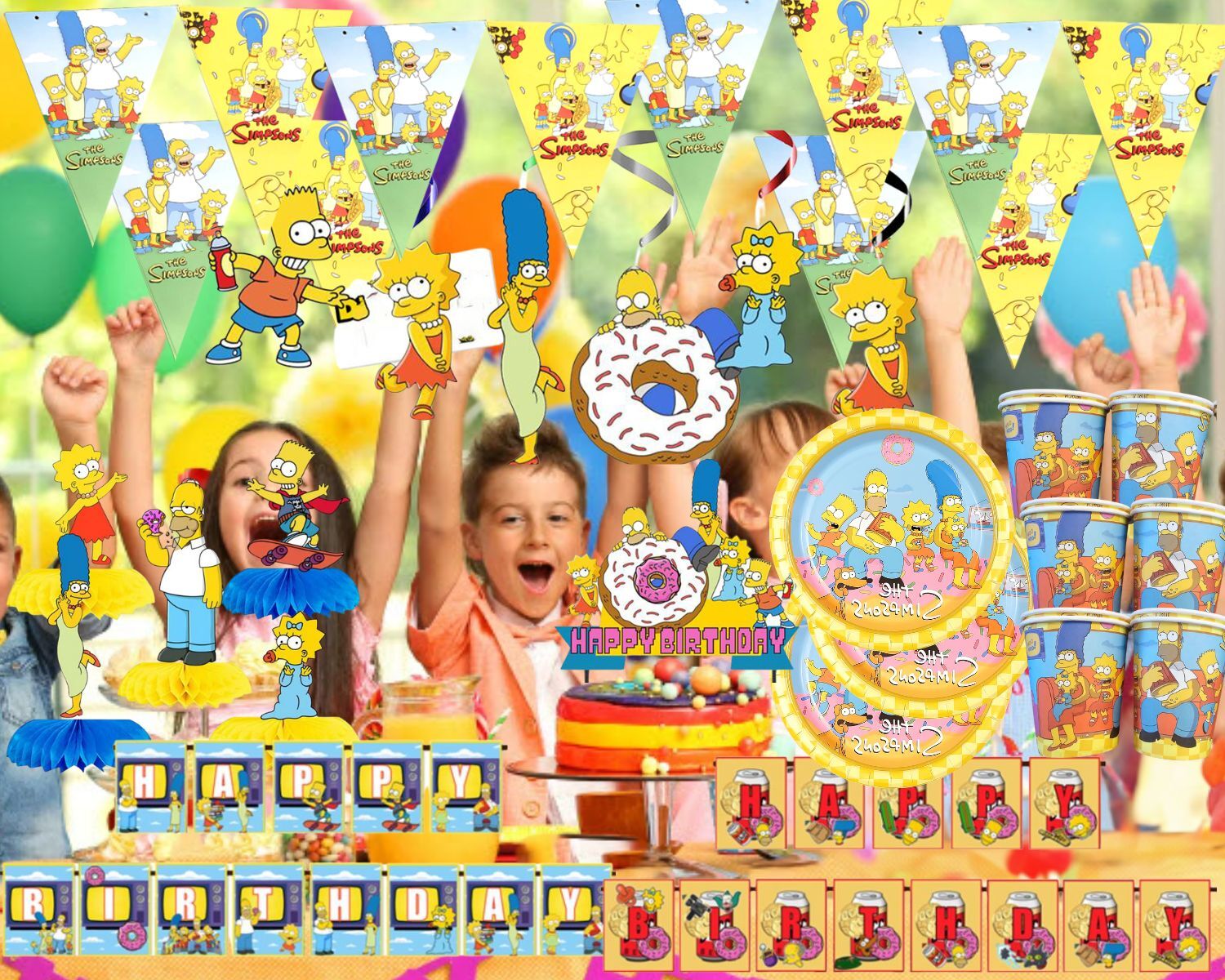 SIMPSONS cup plate banner birthday party supplies favor centerpiece decoration