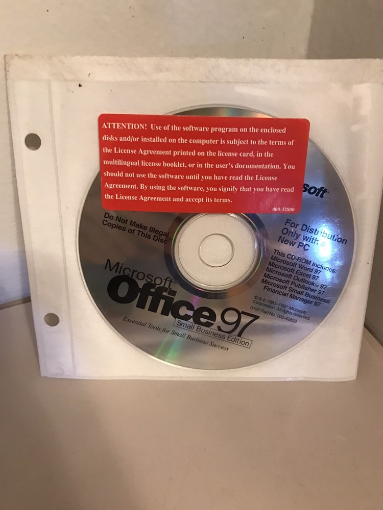 Microsoft Office 97 Small Business Edition Disc Only No Code