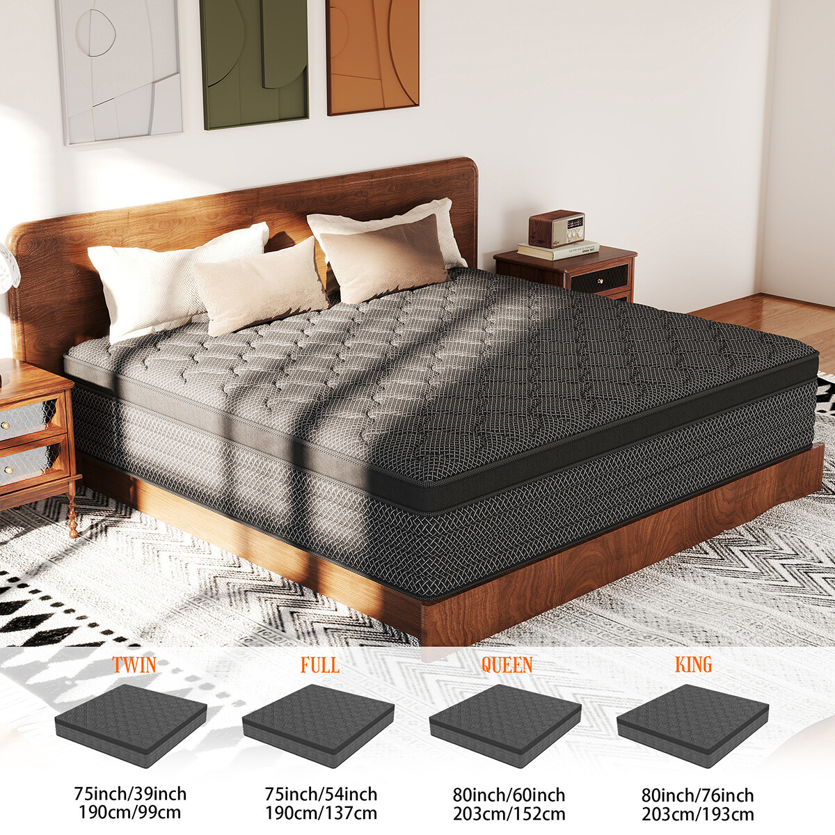 12" 14" Gel Memory Foam Mattress Hybrid Spring Twin Full Queen King Bed In A Box