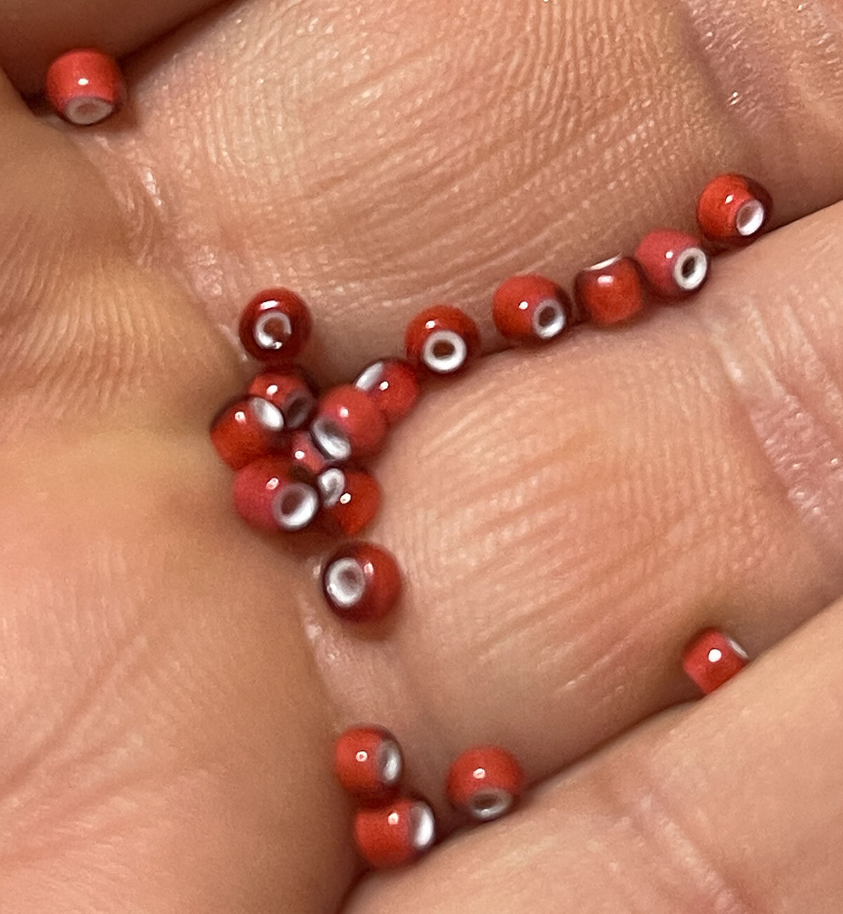 (20) Original Sioux Indian Cherry Red White Heart Trade Beads Venetians 1700's