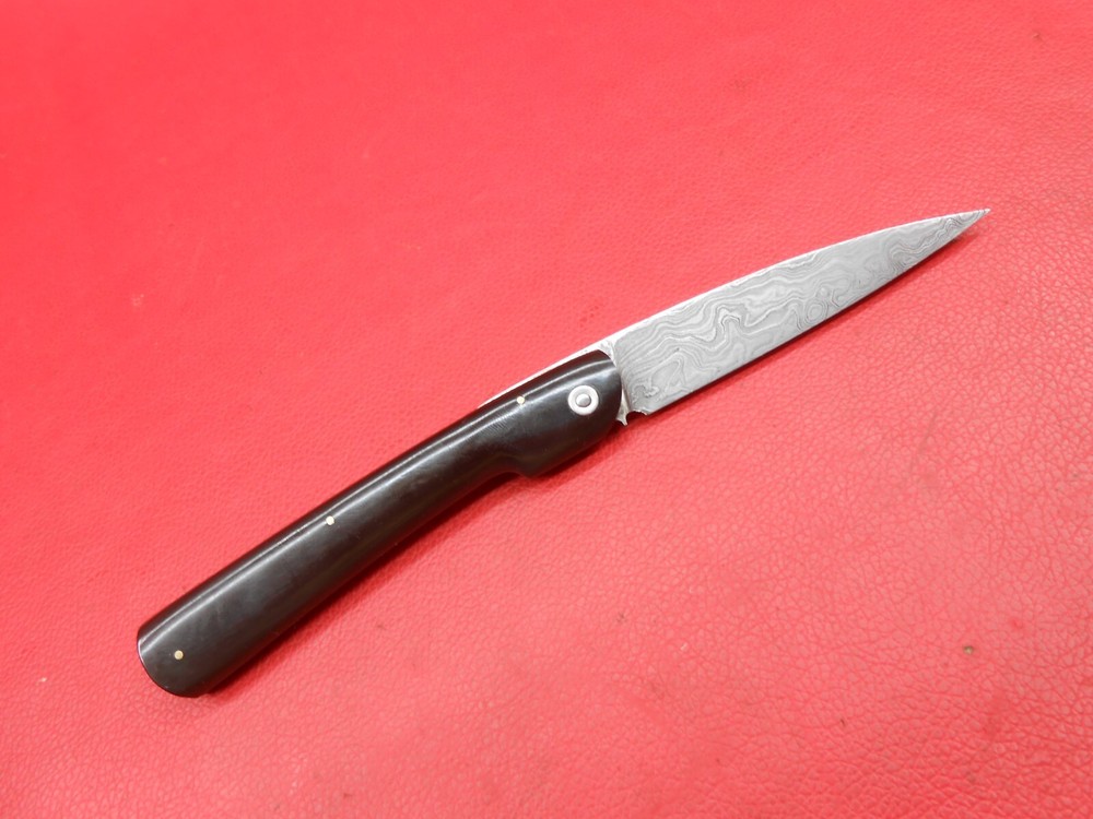 Custom Handmade Pattern Damascus Friction Folder Knife Buffalos Handle S586
