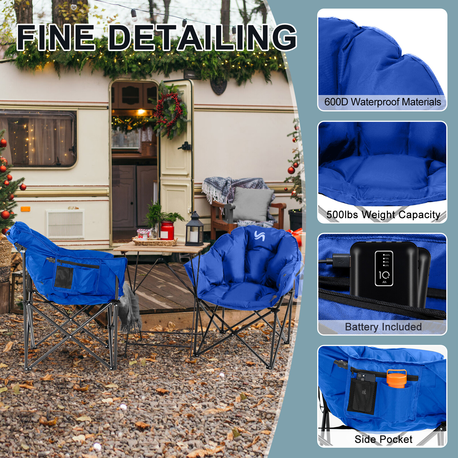 NAIZEA Heated Camping Chair With 2*10000mAh Power Bank Oversized Folding Chair