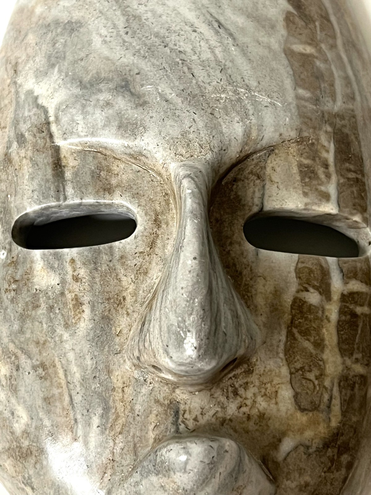 VTG Mayan Aztec Carved Marble Stone Hanging Warrior Mask Wall Decor 8x5x2 in