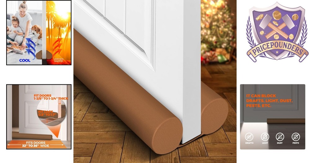 Two-Sided Door Draft Stopper Weather Stripping Adjustable Brown Polyester